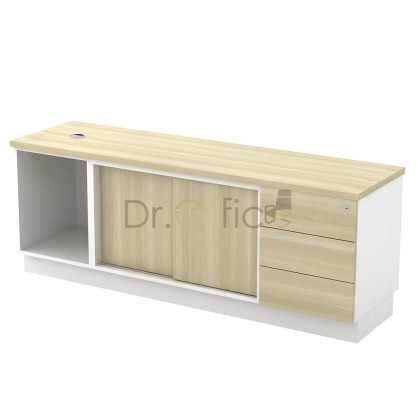 M-B-YOS1636(E) OPEN SHELF + SLIDING DOOR + FIXED PEDESTAL 3 DRAWER